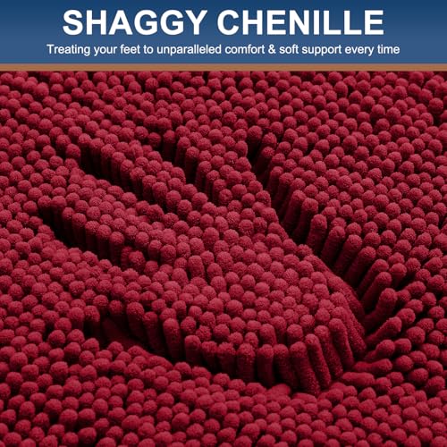 Smiry Luxury Chenille Toilet Rugs U-Shaped 20x20, Soft Absorbent Non-Slip Contour Bathroom Rugs for Toilet, Machine Washable Contoured Bath Mats, Red - color: Red, size: 20" X 20" Contour Rug