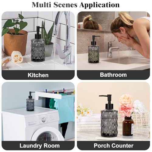 11oz Glass Soap Dispenser with Plastic Pump, Black Bathroom Soap Dispenser for Hand Wash & Dish Wash, Elegant Dispenser for Dishwashing Liquid, Lotion, Essential Oil - color: Black