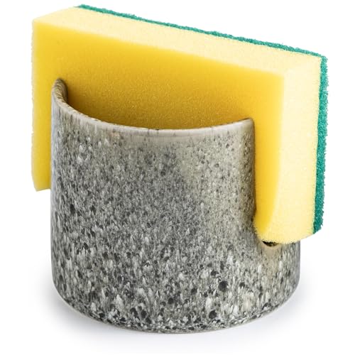 Zoeeker Kitchen Sponge Holder, Ceramic Dish Sponge Holder Scrubby Daddy Farmhouse Dish Rack Brush Holder for Bathroom, Kitchen, Sink, Special Gray - color: Special Gray, size: Cylindrical