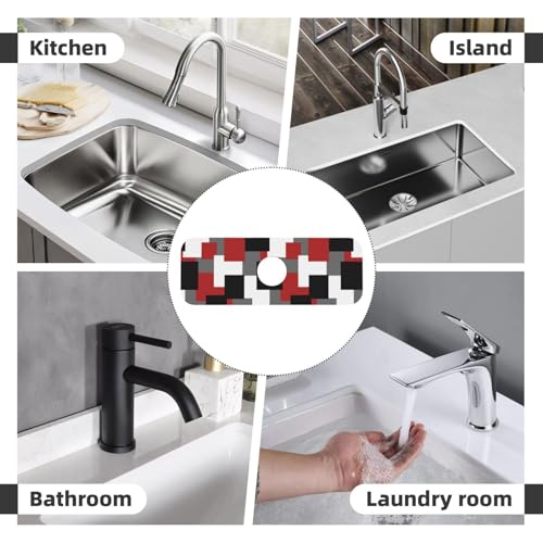 Grey Black White Plaid Square Red 15" X 5.5" Kitchen Sink Splash Guard Faucet Faucet Guard Draining Mat Sink Splash Guard Faucet Kitchen Bathroom - color: Grey Black White Plaid Square Red
