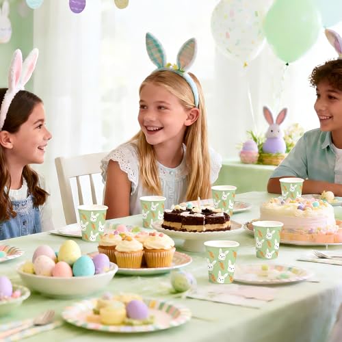 WRAPAHOLIC 3oz Easter Paper Cups - 100 Pack Disposable Bathroom Cups with Carrot Bunny Design, Small Mouthwash Cup for Toothbrush Rinse, Home Bathroom, Easter, Baby Shower and Party - color: Easter - Green Carrot Bunny