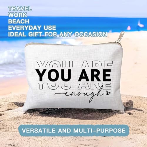 You Are Enough Makeup Bag Inspirational Positive Quote Cosmetic Bag Mental Health Decor Positive Motivational Travel Bag Self Love Gift Sister Makeup Case Gift - color: You Are Enough