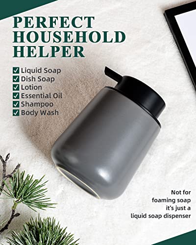 BosilunLife Grey Lotion Dispenser - Modern Ceramic Soap Dispenser Bathroom 12 oz Bottles Lotion Hand Pump Dispenser Black Pump Dish Liquid Dispenser for Kitchen Hand Wash Dispenser - color: Matte Grey