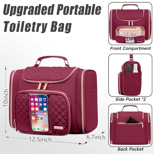 Tealari Large Toiletry Bag for Women Men,Bathroom Bag,Water Resistant Shower Bag,Makeup Bag,Toiletry Bags for Traveling,Hanging Toiletry Bag with Transparent Waterproof Phone Pocket - color: Wine Red