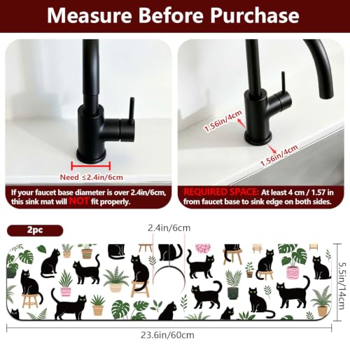 2 Pcs Kitchen Sink Splash Guard Faucet Mat Potted Cat Pattern Faucet Mat for Sinks Flower Absorbing Drying Mats for Kitchen Bathroom - color: Potted Cat