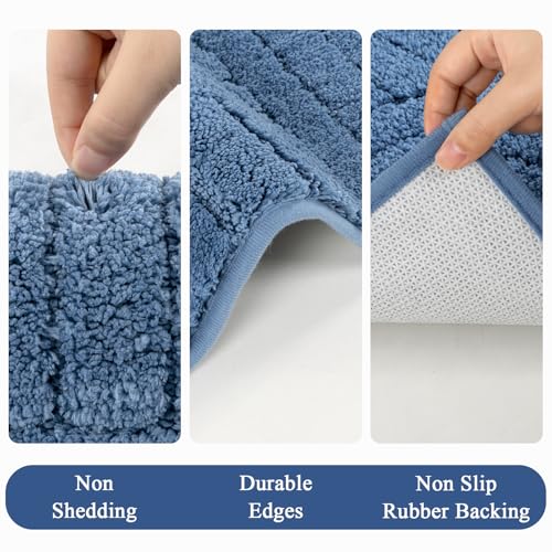 Vaukki Bathroom Rugs Sets 3 Piece, Blue Washable Non Slip Soft Bath Mats for Shower and Tub, Plush Absorbent Microfiber Toilet Rug U Shaped, 32x20+26x18+24x20 Inch - color: Blue, size: 18''x26''+20''x32''+20''x24''