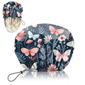 Luxury Shower Cap Silk Satin Lined Waterproof Reusable Adjustable Elastic Dry Hair Bathing Caps Cute for Women Girls-Butterfly Flower - color: C--4-Butterfly Flower