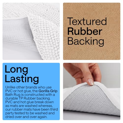 GORILLA GRIP Bathroom Rug Sets 3 Piece, Bath Mat Set and Oval Toilet Base with Rubber Backing, Plush Absorbent Shaggy Chenille Washable Mats, Includes 24x19.5, 24x17 and 36x24 Inch Rugs, White - color: White, style: 24"x19.5" + 24"x17" + 36"x24" - 3 Pack