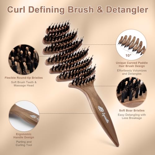 Boar Bristle Hair Brush for Fine Hair - Ultimate Smoothing Vented Detangler Wet Brush for Women, Gentle Scalp Massage, A Great Gift - color: Beige