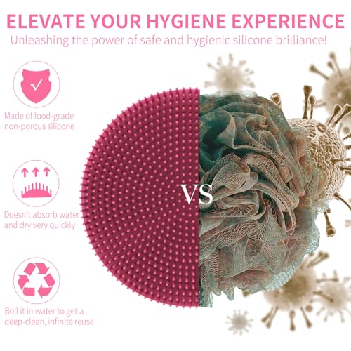 Silicone Body Scrubber, BEAUTAIL Shower Bath Scrubber, More Hygienic Than Traditional Loofah, Lather Nicely, Long Lasting, Gentle Exfoliating Brush for Women Men Baby Sensitive Skin, 1 Pack, Rose - color: Rose 1 Pc