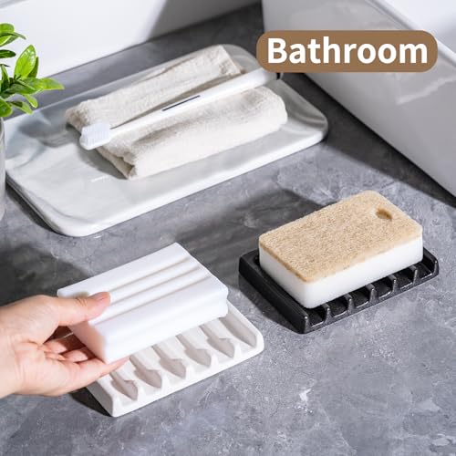 Tanew Self Draining Premium Brown Ceramic Waterfall Soap Dish, Bar and Shower Soap Holder Sponge Holder Soap Tray Savers for Bathroom, Shower, Kitchen, Sink and Countertop - color: Brown