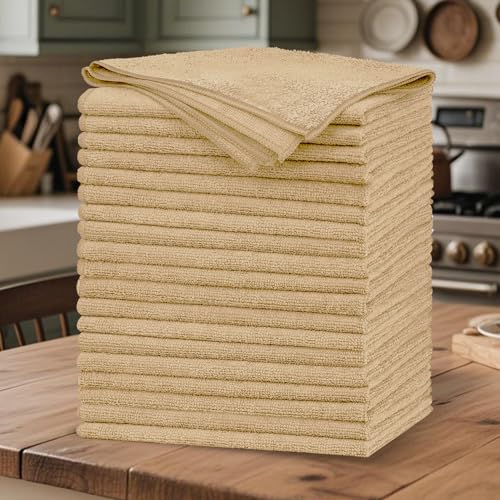 20 Pack Beige Microfiber Cleaning Cloth, Lint-Free Car Wash Towels, All-Purpose Absorbent Cleaning Rags for Housekeeping, Dust Cloth for Office, Mechanic, Automotive - color: Beige