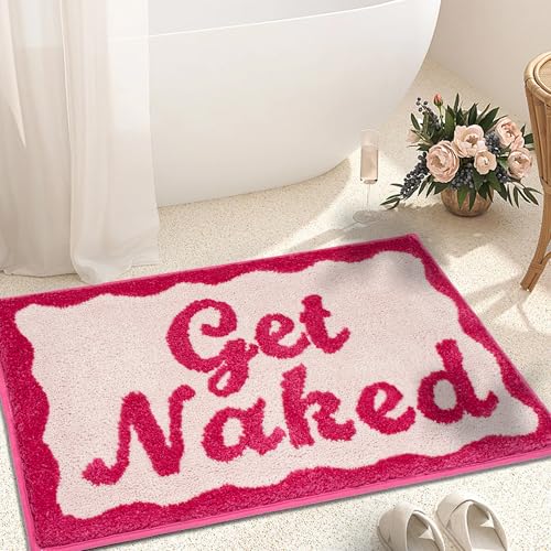KOEXM Get Naked Bath Mat Cute Bathroom Rugs 16" x 24", Non-Slip Small Pink Bathroom Rugs, Water Absorbent Machine Washable Funny Bath Mat - color: Pink 2.0, size: 1'4" x 2' (Rectangular)