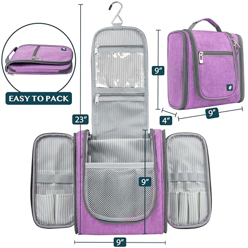 PAVILIA Toiletry Bag Travel Bag for Women Men, Hanging Cosmetic Organizer, Water Resistant Makeup Bag for Accessories Toiletries, Large Travel Essentials Kit (Purple) - color: Purple, size: Standard (9x4x9)