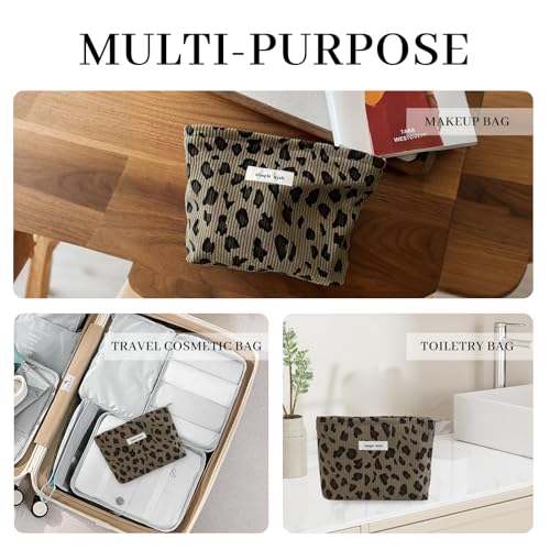 Wudygirl Makeup Bag Travel Cosmetic Bag for Women Small Makeup Pouch with Handle Zipper Cosmetic Pouch Handbag Aesthetic 8.3" x 5.9"(Coffee Leopard) - color: Coffee Leopard