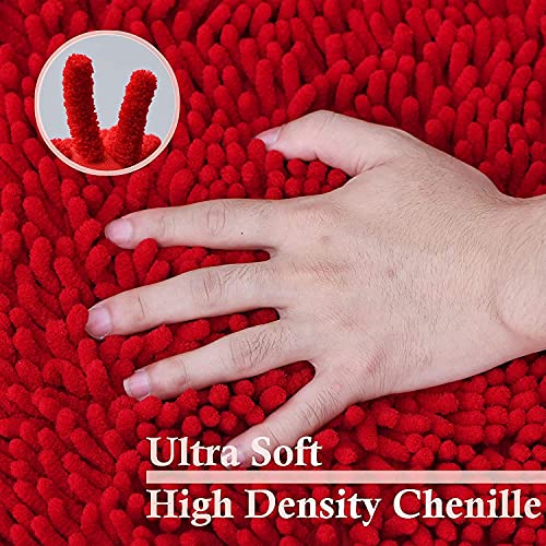 RUN HELIX Bathroom Rugs, Chenille Bath Mat, Non-Slip, Machine Washable Bath Rugs - Ultra Soft Bath Mats, Dries Quickly, Bathroom Rug Set of 2 Red Batroom Mats Set-32x20+24x16 Inch Christmas Rug - color: Red, size: 32"L x 20"W + 24"L x 16"W