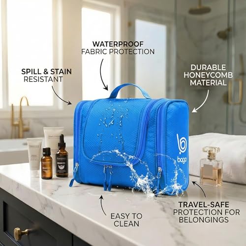 Bago Travel Toiletry Bag for Women and Men - Large Waterproof Hanging Large Toiletry Bag for Bathroom and Travel Bag for Toiletries Organizer -Makeup Bag (Blue) - color: Blue, size: Large