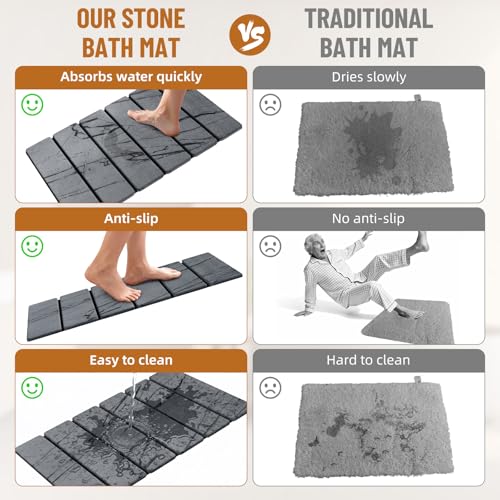 Luxspire Stone Bath Mat Foldable, Quick Drying Diatomaceous Earth Bath Mat for Bathroom, Large Bathroom Rug with Non-Slip Rubber Base, Easy Clean Shower Mat Outside Shower, 24 x 16 Inch, Marble Gray - color: E-marble Gray