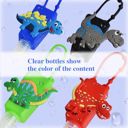 Refillable Travel Bottles Containers, 4 Pack Hand Sanitizer Travel Size Holder with Empty Silicone Clip-Filp Bottles, Leak Proof Portable Bottle for Liquid Soap, Lotion(Dinosaur) - color: dinosaur