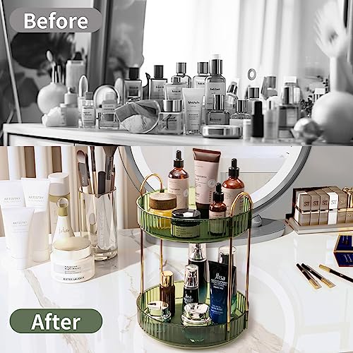Asayuee 360 Rotating Makeup Organizer for Vanity,2 Tier Large Capacity Skincare Organizers,Bathroom Counter Organizer, Spinning Perfume Organizer & Vanity Organizer (Green-2 Tier) - color: Green, size: 2 Tier
