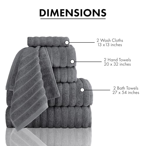 Classic Turkish Towels CTT - Luxury 6 Piece Towel Set, 100% Turkish Cotton, Absorbent & Comfy, 2 Bath Towels, 2 Hand Towels & 2 Washcloths | (Grey) - color: Grey, size: 6-Piece Towel Set