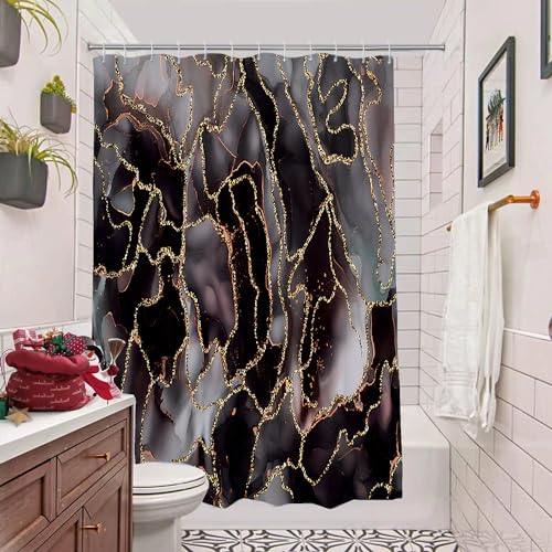 Purple Marble Shower Curtain with Bath Rugs Sets, 4 Pcs Marble Patterns with Gold Lines Bathroom Décor with Toilet Seat Cover Mats Absorbent Pedestal Pads and Waterproof Shower Curtains + Hooks - color: Purple 02