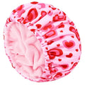 Shower Cap for Women Terry Lined Bath Cap Large Reusable Waterproof Elastic Band Pink Love Shower Caps for Long Thick Hair Soft Bath Shower Hair Caps - color: Pink Cute Hearts