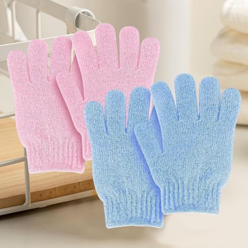 4 PCS Exfoliating Wash Gloves，Bath Sponges,Dual Texture Bath Gloves for Shower Body Scrub, Deep Cleansing Removes Dead Skin for Both Women and Men（Pink+Blue） - color: B5-pink Blue