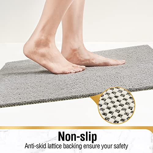 HITSLAM Non Slip Bathtub Mat 40 x 20 Inch, Extra Long Bath Mat for Tub, Soft PVC Loofah Shower Floor Mat with Drain, Quick Drying Bathroom Tub Mat for Wet Area, Without Suction Cup, Grey - color: Grey, size: 40" x 20" (Rectangular)