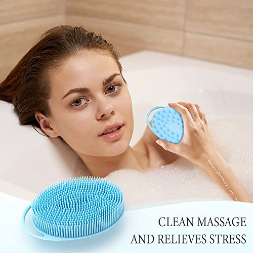 2 in 1 Silicone Body Scrubber Shampoo Brush, Shower Body Scrubber, Silicone Bath Scrubber,Exfoliating Body Scrubber, Scalp Massager, Silicone Loofah Body Scrubber,Rapid Foaming-3 Pack Black,Blue,Pink - color: Pink,blue,black