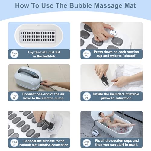 Bubble Bath Mat - Bubble Bath Mat Tub Spa Massager with Remote Control 6-Speed Adjustable Massage & Upgraded Anti-Slip Suction Cup (44.9" x 16.9"White) - color: White