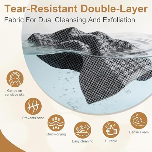 Exfoliating Shower Towel，Premium Scrub Wash Back Bath Cloth for Body Face，Body Back Scrubber for Shower, Long Scrub Towel for Women Men Full Body Exfoliator (Black)