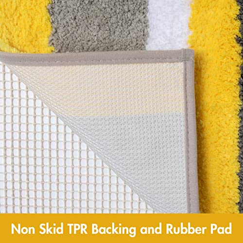 MIULEE Yellow Grey Bathroom Rug 16x24 Inch, Small Soft Thick Microfiber Striped Bath Mat, Non Slip Fluffy Plush Machine Washable Quick Dry for Bathroom Decor, Floor Tub and Shower - size: 16”x24”