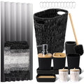XLHOMO Black Bathroom Accessories Set with Wicker Trash Can Shower Curtain and Rugs,Bathroom Sets Small Waste Basket Bathroom Trash Can for Bedroom Bathroom - size: Wicker Bathroom Set+Shower Curtain+Bath Rugs, style: Black