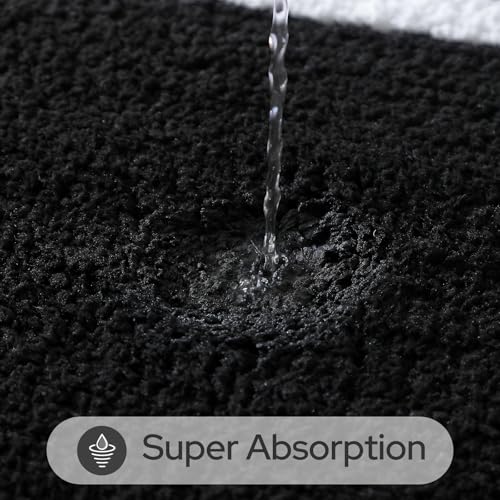 HOMEIDEAS Bathroom Rugs Sets 2 Piece, Super Soft and Absorbent Microfiber Tufted Bath Mats, Non-Slip and Machine Washable Bath Rugs(Black and White) - color: Black