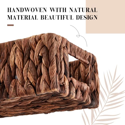 2 Pcs Toilet Paper Basket for Back of Toilet Wicker Water Hyacinth Basket Topper and Vanity Tray Set with Built-in Handles for Paper Hand Towel, Bathroom, Home, Spa(Dark Brown) - color: Dark Brown
