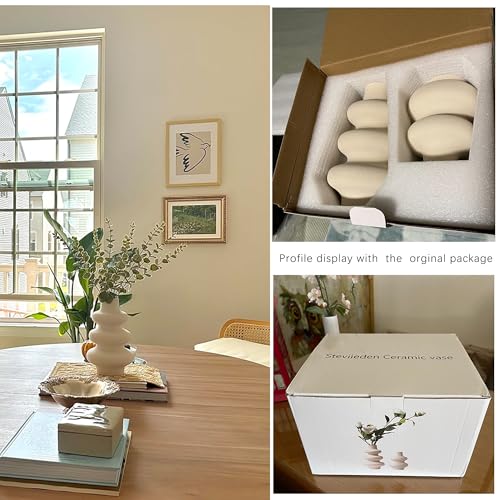 Steviieden Ceramic Vases Set 2, Modern Home Decor,Off White Round Vases,Modern Dried Flower Vases, Boho Home Decor for Centerpieces Wedding Dinner Table Party Living Room Office Bedroom - color: Off White B, size: Small & Large Set