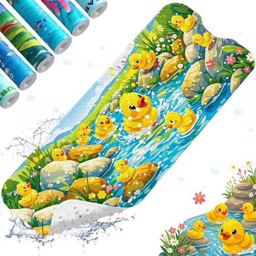 XIYUNTE Baby Bath Mat for Tub Non Slip Kids, BPA Free Extra Long Bathtub Mat 40x16 with Drain Holes and 200 Suction Cups, Non Toxic Machine Washable Toddler Bath Mat, Eco-Friendly Certified - color: Splashy Duck