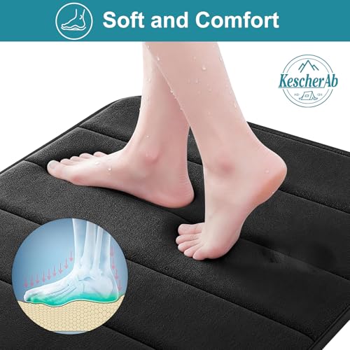 Bathroom Rugs Set 2 Piece Thicker Memory Foam Bath Mat Set Non Slip Quick Dry Machine Washable Black Bath Rugs for Bathroom Floor, Tub and Shower, 19"x31"+15"x23" - color: Black, size: 31" X 19" + 23" X 15"