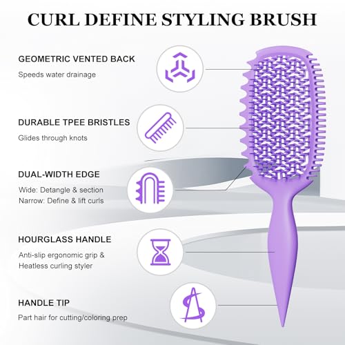 Curl Defining Brush for Thick Coily Hair, Firm-Bristle TPEE Detangling Brush for Coarse 4A–4C Curls, Dual-Sided Wide & Narrow Tooth Brush for Wet & Dry Curl Shaping– Women & Men (2054-Pale Lilac) - color: 2054-Pale Lilac