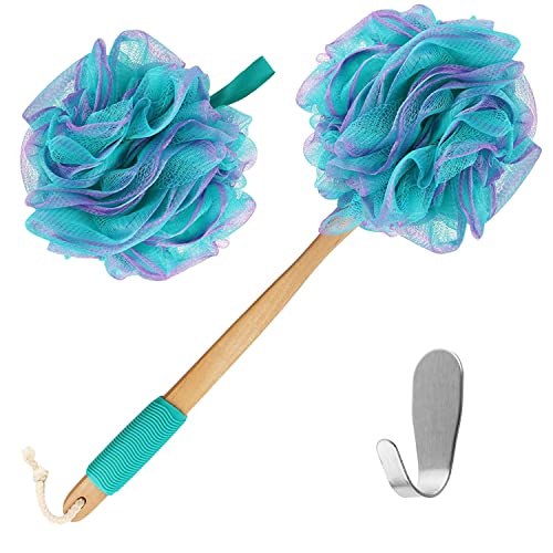 Yoove Bath Pouf with Handle - Body Scrubber Green Loofah for Women - Charcoal Infused Shower Loofah Sponge with Handle - Back Scrubber - Back Shower Sponge - style: Green