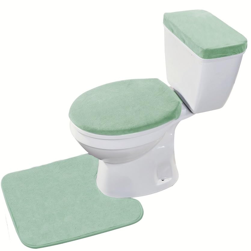 Madeals Memory Foam Toilet Mat and lid Cover Set with Toilet Tank Cover 3 Piece Toilet Set Sage Green - color: Sage Green