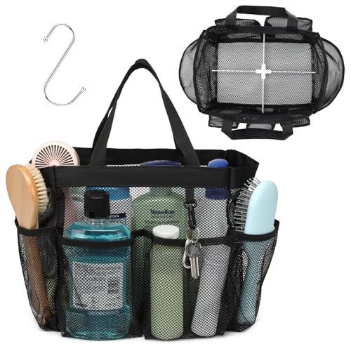 Mesh Shower Caddy Portable with Dividers - 2-Handle Shower Bag for Dorm | 8 Deep Pockets, S-Hook, Quick-Dry Mesh, College Dorm Room Essentials for Girls, Camping, Gym, Travel & Bathroom, Black - color: Black with Dividers, size: L (Classic Dorm Caddy)