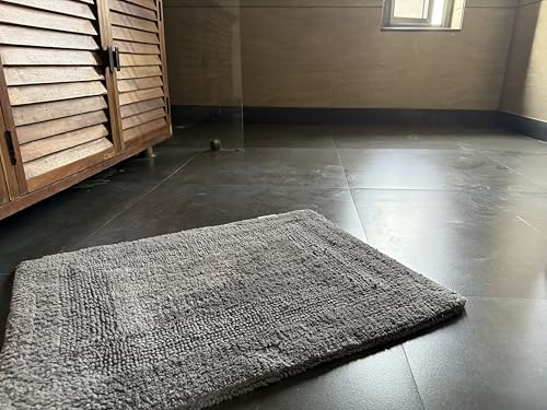 KEMA Bath Mat 17"x24", Cotton Reversible Bathroom Rug for Bathroom Ultra Soft Plush Bath Rugs Water Absorbent Quick Dry Thick Floor Mats for Shower, Restroom, Bedroom, Kitchen (Charcoal) - color: Charcoal