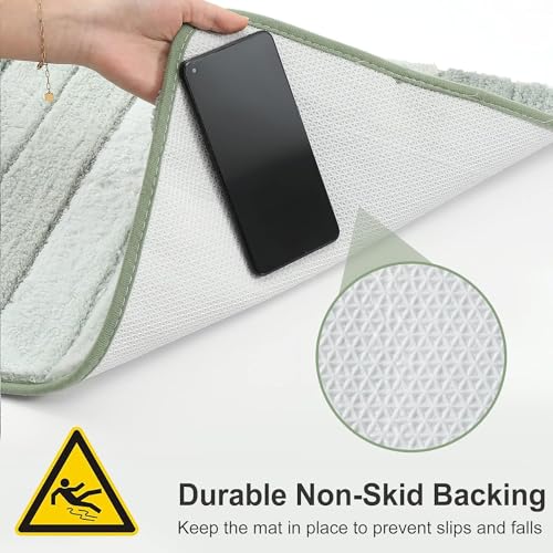 2 Piece Ombre Bath Mat for Bathroom, Non Slip Ultra Soft and Thick Water Absorbent Bath Carpet, Machine Washable & Quick Dry Bathroom Rug, for Bedroom Door Living Room Green-17" x 47" Plus 17" x 24" - color: Green Rug, size: 17" x 47" + 17" x 24"