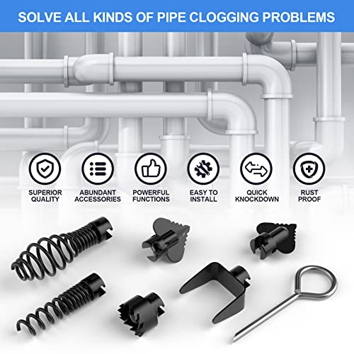 FEITON 7PCS Drain Cleaner Combination Cutter Head Set,16mm Manganese Steel Spring Automatic Locking Drain Dredging Cutter Head Accessories for Drain Cleaning Machines - color: Cutter Head 7PCS