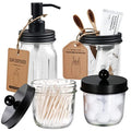 Amolliar Mason Jar Bathroom Accessories Set(4 Pcs) -Lotion Soap Dispenser &Cotton Swab Holder &Toothbrush Holder-Rustic Farmhouse Decor Apothecary Jars Vanity Organizer-Rustic Farmhouse Decor (Black) - size: Black, style: Wide-mouth