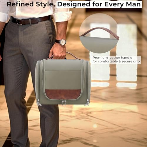 Ralnitote Large Hanging Toiletry Bag for Men, Travel Bathroom Bag with Hook, Hygiene Bag Organizer for Shower, Shaving & Grooming Essentials, Green - color: Green