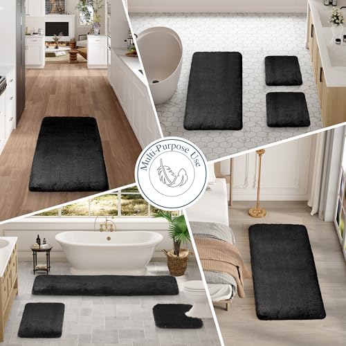 Walensee Bath Mat, High Pile Microfiber Bathroom Rug, Non-Slip, 16 x 24, Black - color: Black, size: 16" x 24"