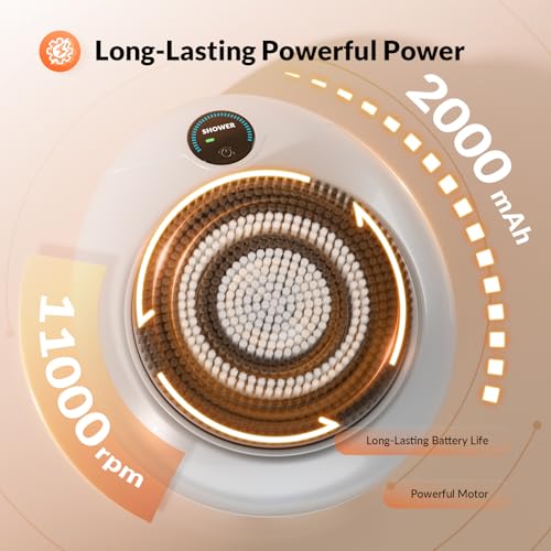 Electric Back Scrubber for Shower, 7'' Large Back Scrubber for Shower Wall, 3 Speed Adjustment Exfoliating Brush for Back Cleansing, Exfoliating - color: White